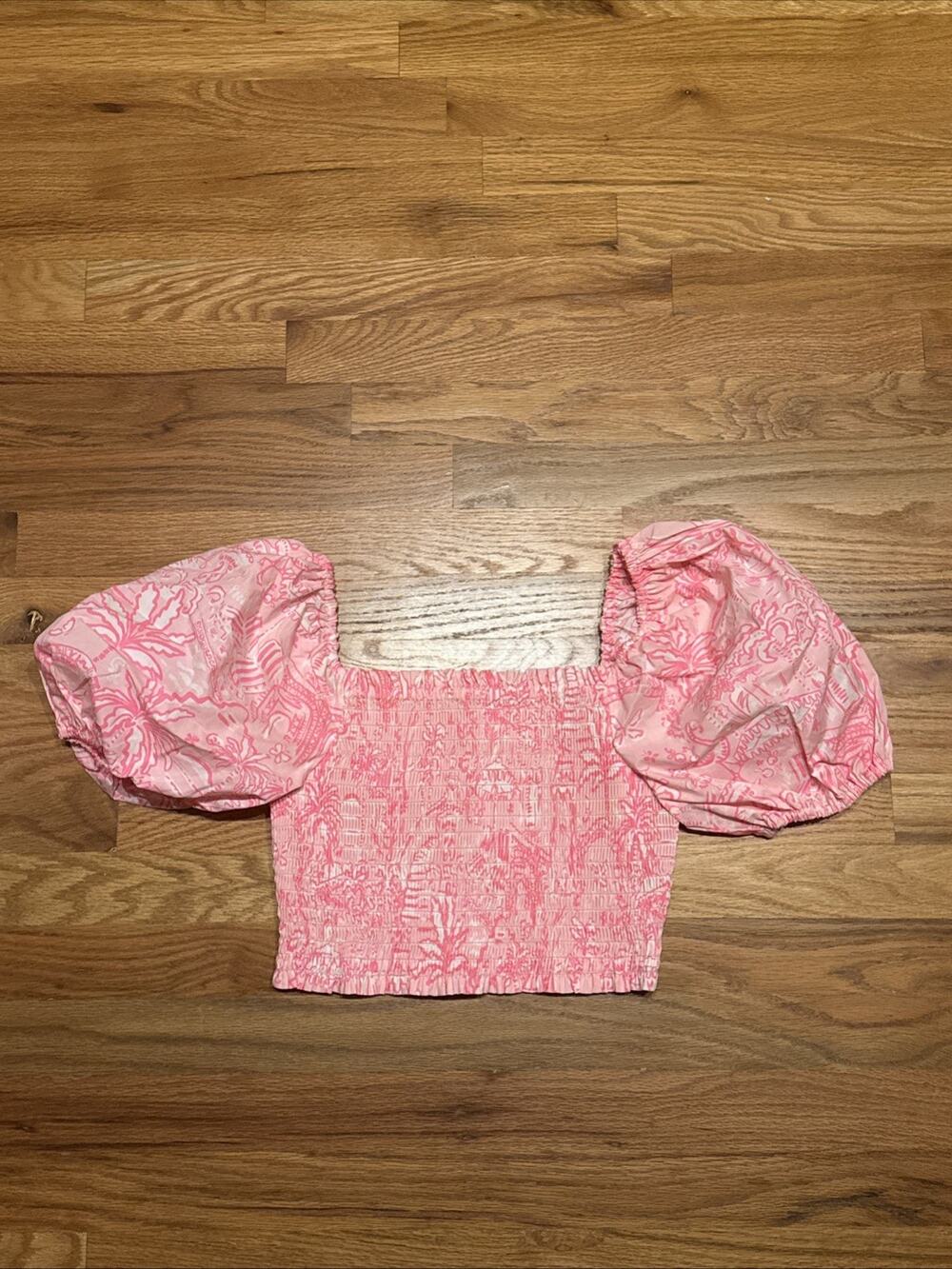Lilly Pulitzer Women's Blouse Top Only Pink Aston Smocked Size XS NEW